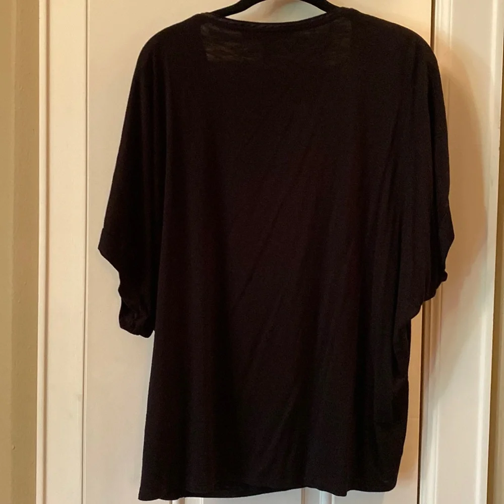 White House Black Market Black Dolman Sleeve Tee Ball Chain Trim Size
